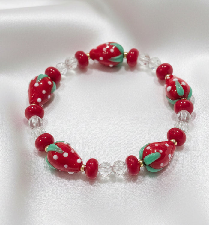 Strawberry Glass Bead Bracelet