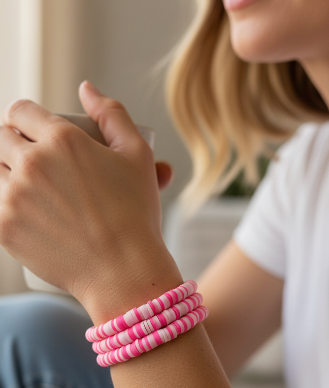 Clay Beads Bracelet Pink Combo