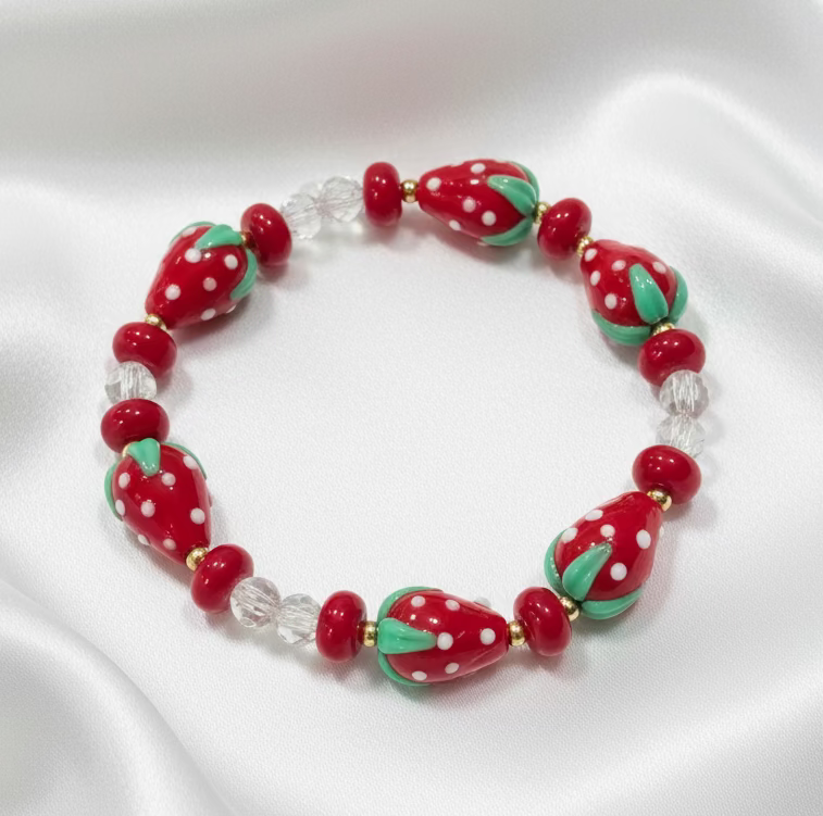 Strawberry Glass Bead Bracelet