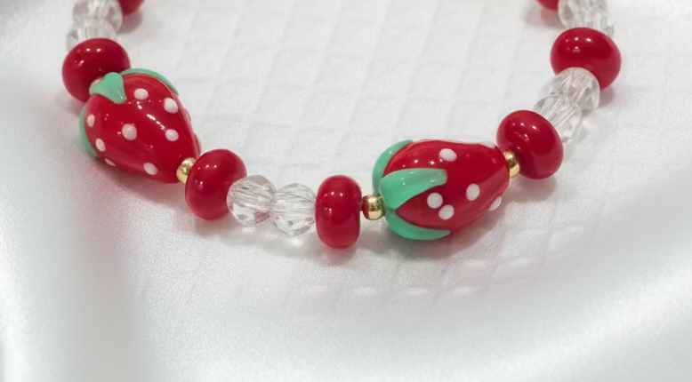 Strawberry Glass Bead Bracelet