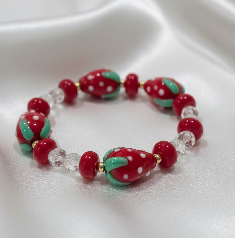 Strawberry Glass Bead Bracelet